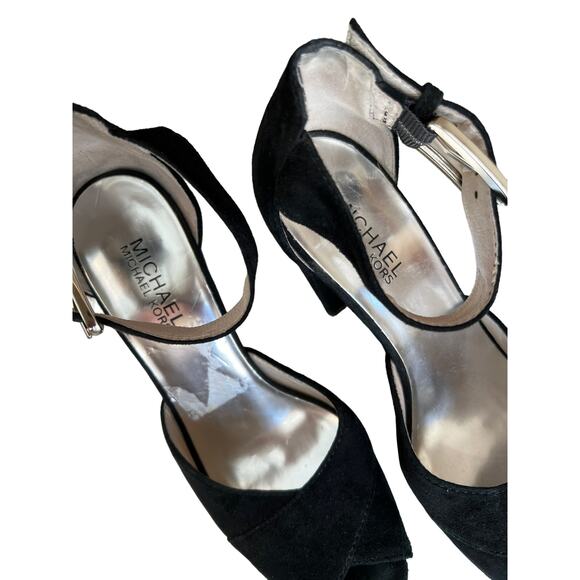 Michael Kors sky high Suede platform Heels Ankle strap detail Black 6.5 - Picture 5 of 9